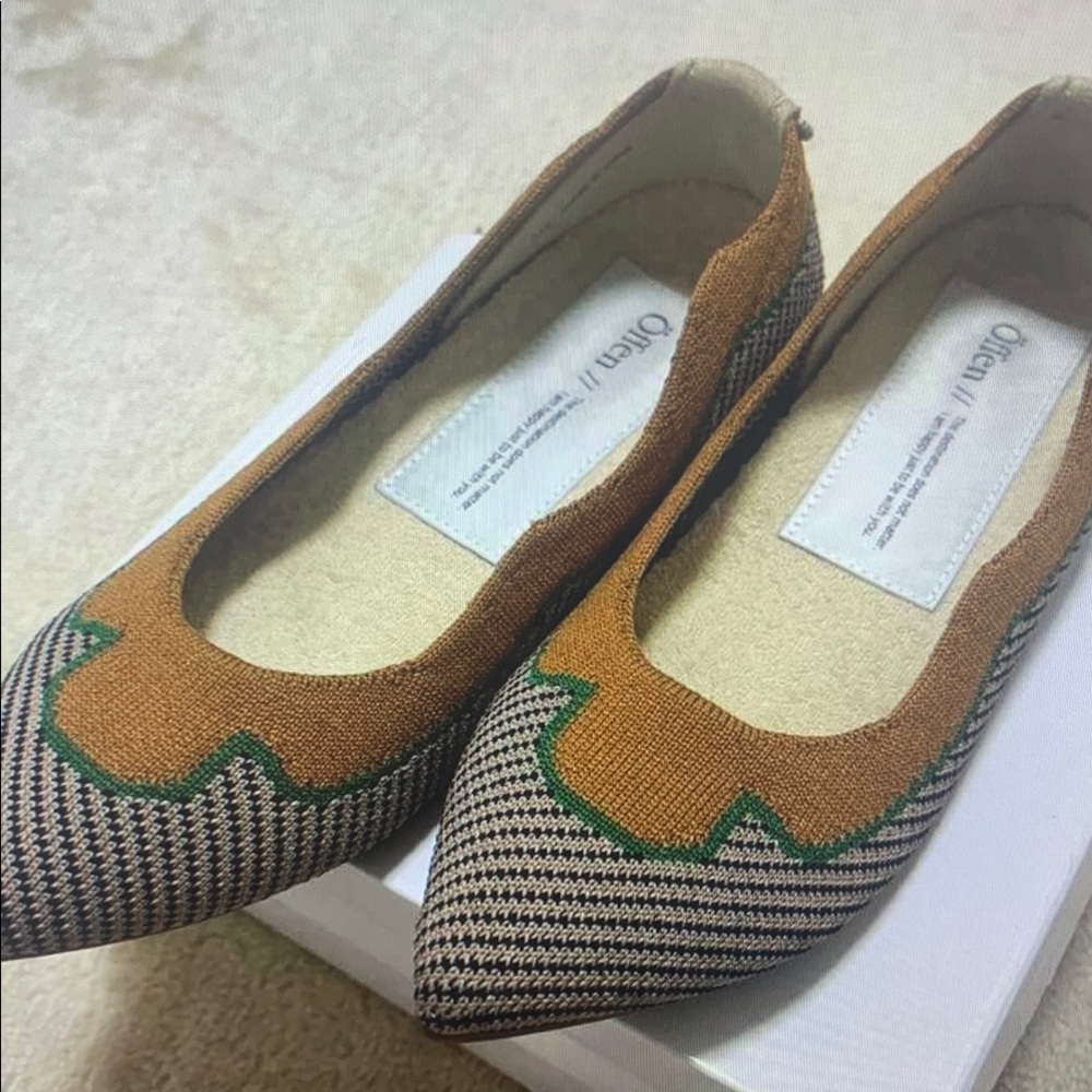 Brown and Green Women's Flats